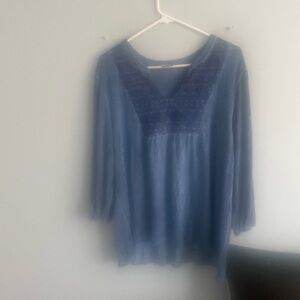 Como Vintage Blue Top with Lace Accents